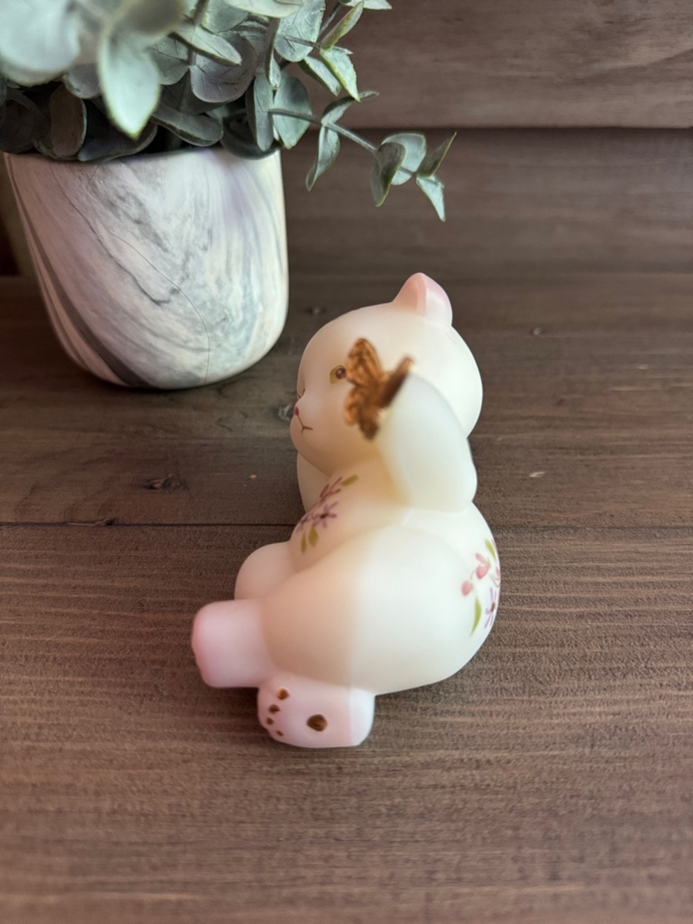 Vintage Fenton Art Satin Glass Butterfly Bear - Picture 3 of 7